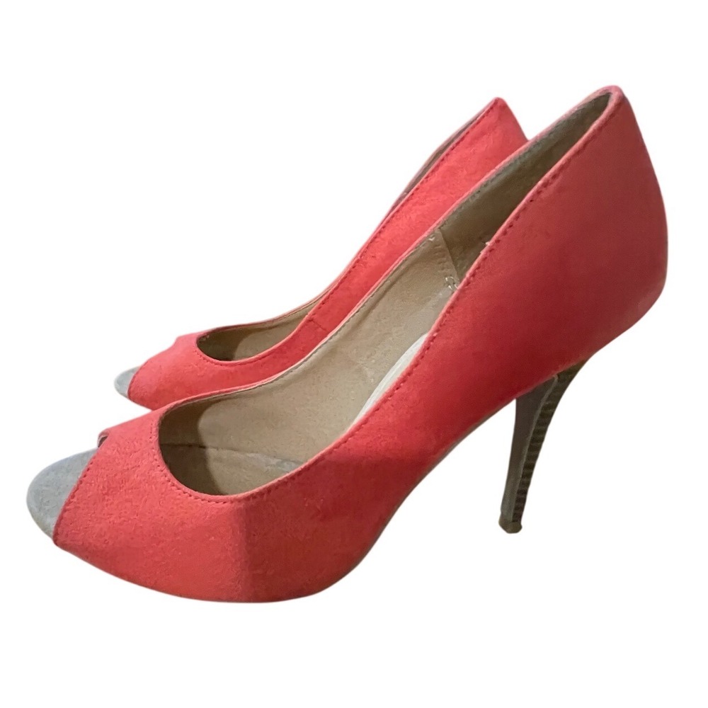 Charming Charlie Coral Pink Faux Suede Peep Toe Stiletto Pumps Heels